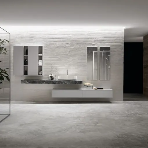 Mobile da Bagno sospeso in laccato opaco e top in Gres Miyo 02 di Synergie