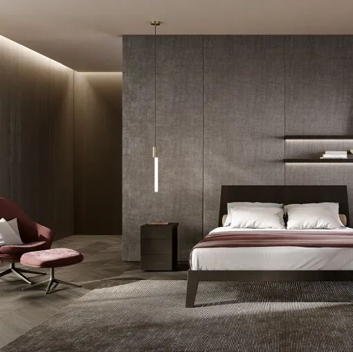 Letto con testiera Leonardo in Rovere Carbon di Olivieri