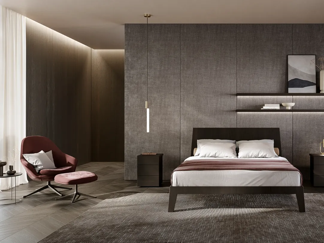 Letto con testiera Leonardo in Rovere Carbon di Olivieri