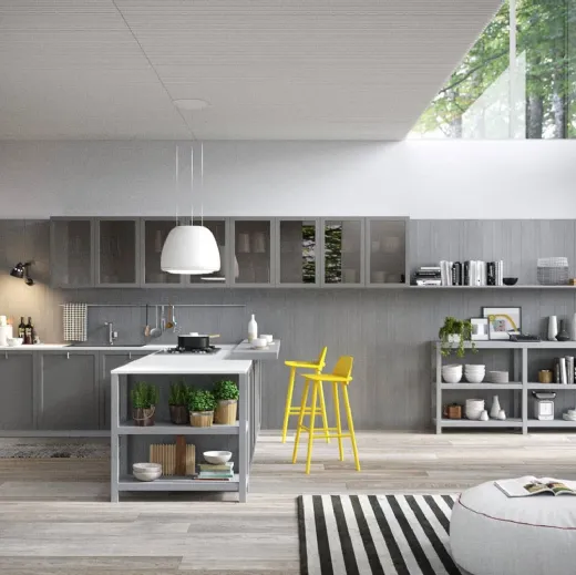 Cucina Classica angolare con penisola in legno laccato grigio opaco Mia 04 di Dibiesse