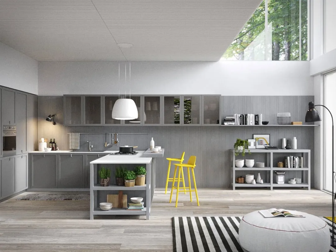 Cucina Classica angolare con penisola in legno laccato grigio opaco Mia 04 di Dibiesse