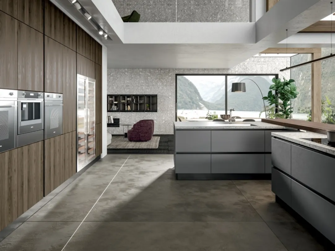 Cucina Moderna con isola Genesi 09 in laccato opaco e melaminico di Home Cucine